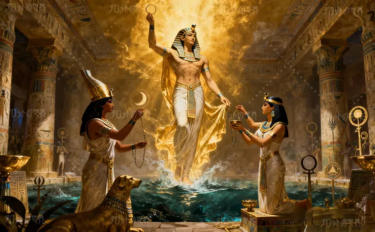 イシスにより復活するオシリスのをイメージした画像